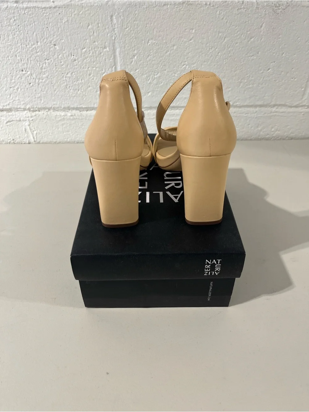 Naturalizer Beige Block Heel Ankle-Strap Sandals